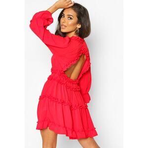 Boohoo Red Ruffle Flowy Mini M